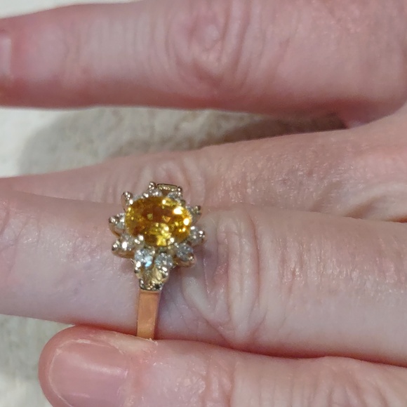 Yellow Sapphire, Natural Diamond Ring Set In 14kt Yellow Gold - Picture 3 of 11